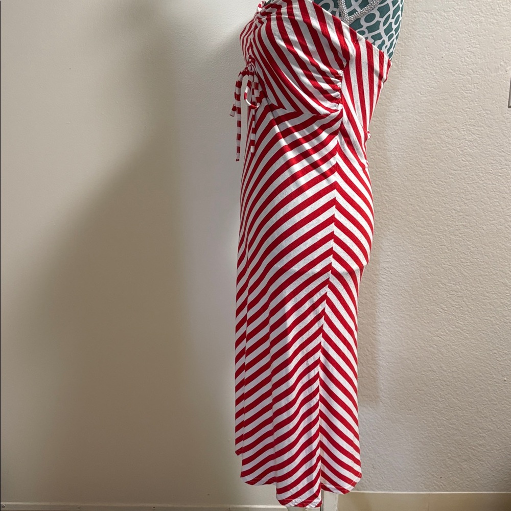 bebe Red and White Diagonal Stripe Strapless Dress - Picture 3 of 6